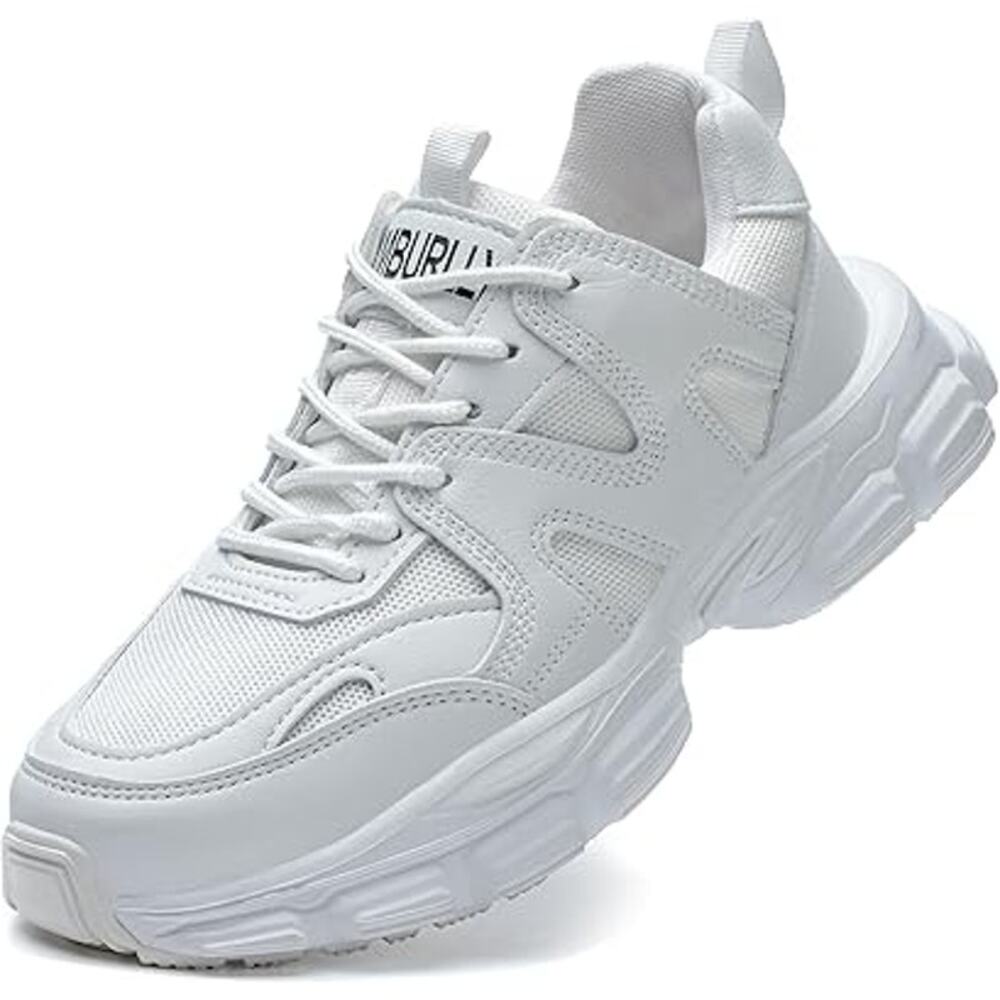 Umburlly Womens Size 11 White Steel Toe NonSlip Faux Leather Work Sneakers Shoes